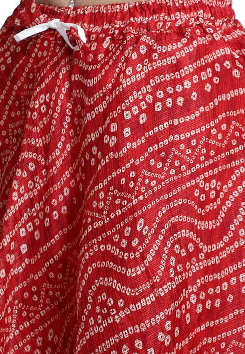 Bandhej Printed Kota Doria Skirt in Red