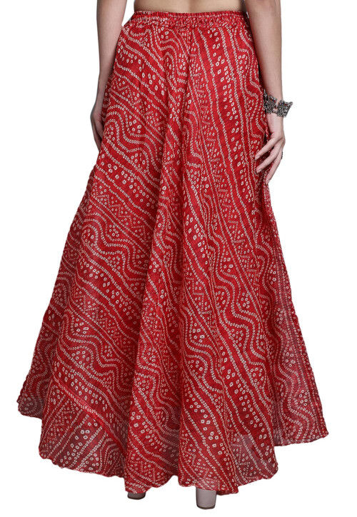 Bandhej Printed Kota Doria Skirt in Red