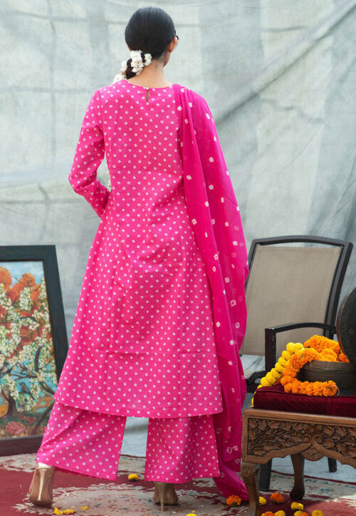 Bandhej Printed Pure Cotton Pakistani Suit in Pink