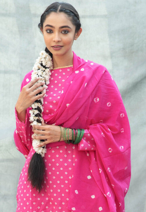 Bandhej Printed Pure Cotton Pakistani Suit in Pink