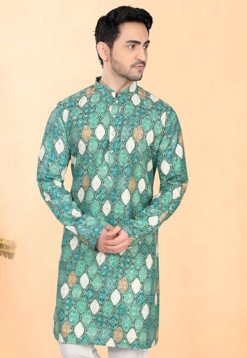 Bandhej Printed Rayon Kurta in Green