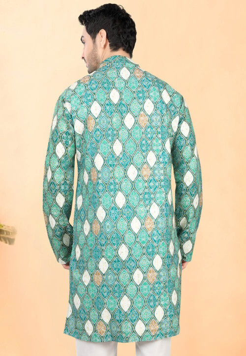 Bandhej Printed Rayon Kurta in Green