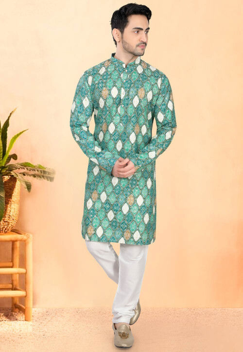 Bandhej Printed Rayon Kurta in Green