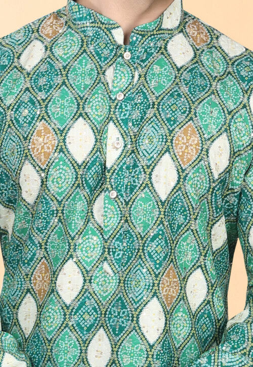 Bandhej Printed Rayon Kurta in Green