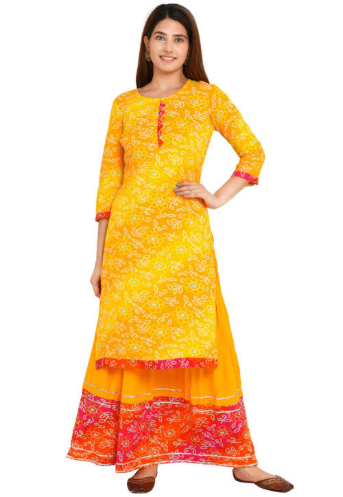 Buy HOUSE OF JAMOTI Women's Silk Solid Regular Fit Yellow Bandhani Lehenga ( Yellow, XL) at Amazon.in