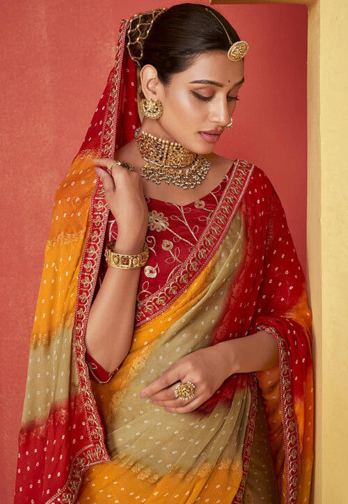 Bandhje Printed Chiffon Saree in Multicolor