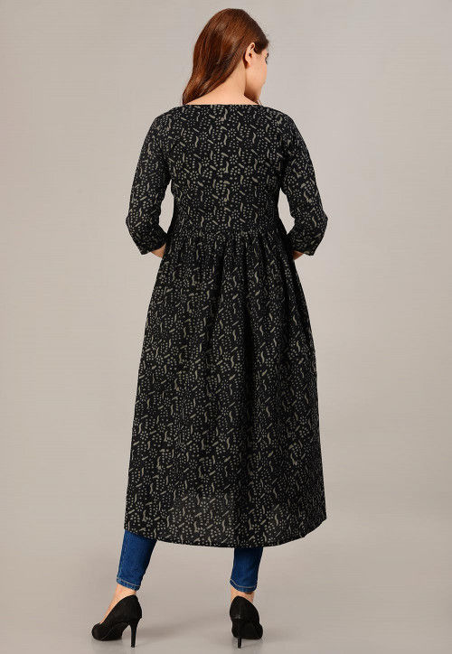 Blue - Hand Batik Printed Cotton Flared Gher Dress