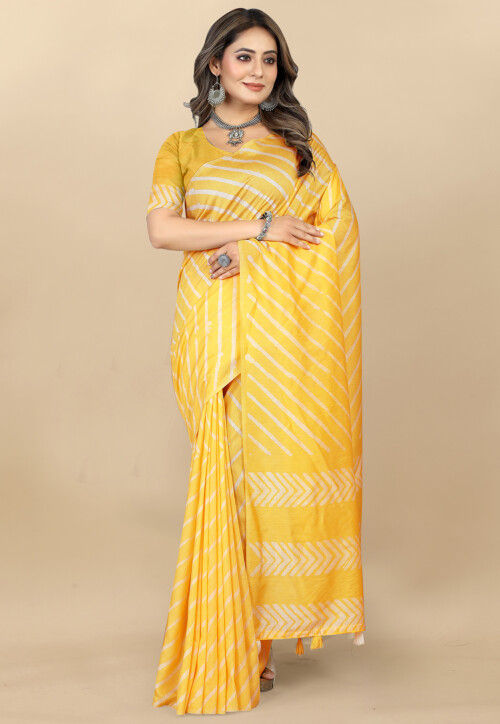 Batik Printed Cotton Saree in Yellow