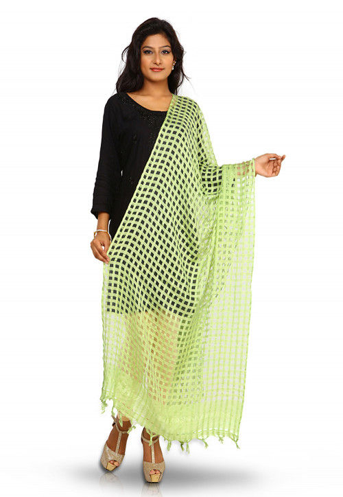 Handloom Art Silk Dupatta in Neon Green