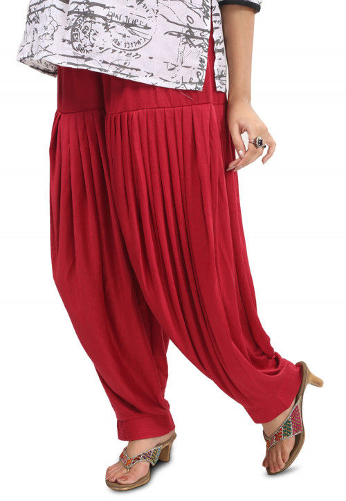 Plain Cotton Lycra Patiala Salwar in Red