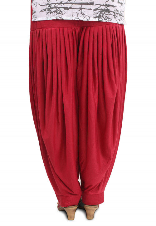 Plain Cotton Lycra Patiala Salwar in Red