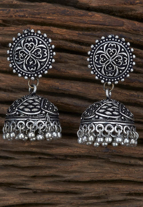 Beaded Jhumka Style Oxidized Earrings