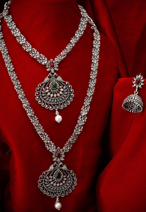 Beaded Oxidised Layered Necklace Set