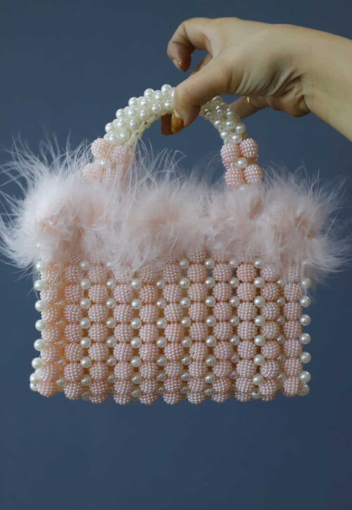 Beaded String Handbag in Pink