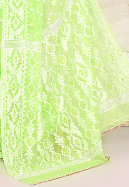 Bengal Handloom Cotton Saree in Light Green