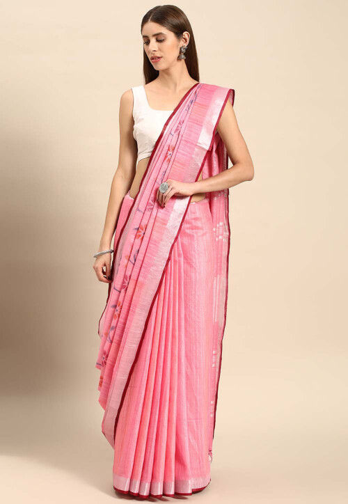 Striped handwoven bhagalpuri tussar cotton silk saree – www.vannamayil.com