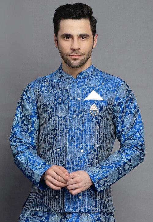 Blue printed shop nehru jacket