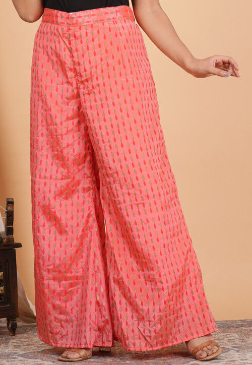 Block Printed Chinon Crepe Palazzo in Peach