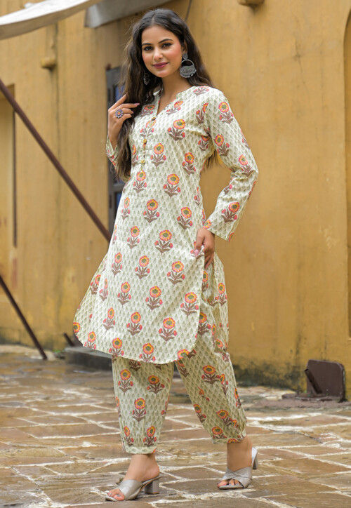 Block Printed Cotton Co Ord Set in Cream