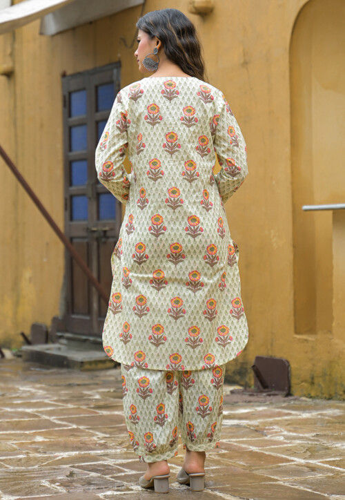 Block Printed Cotton Co Ord Set in Cream