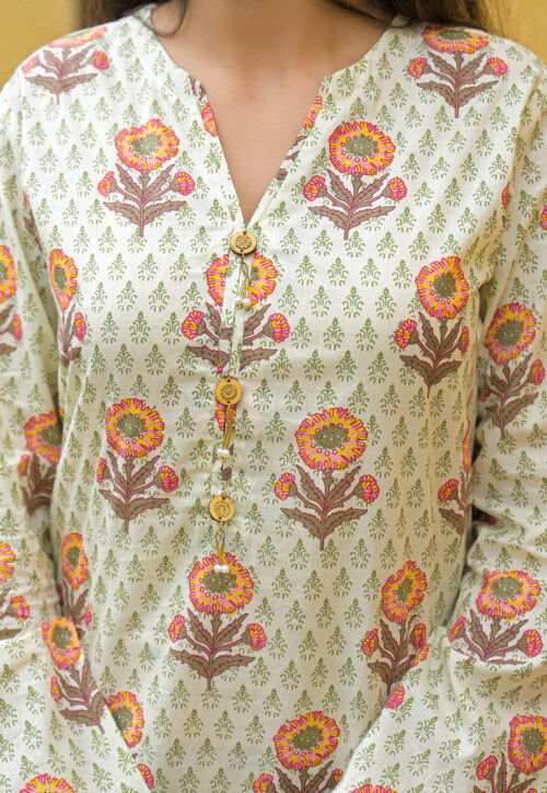 Block Printed Cotton Co Ord Set in Cream