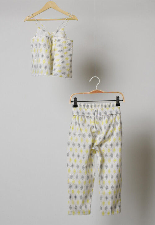 Block Printed Cotton Co Ord Set in White