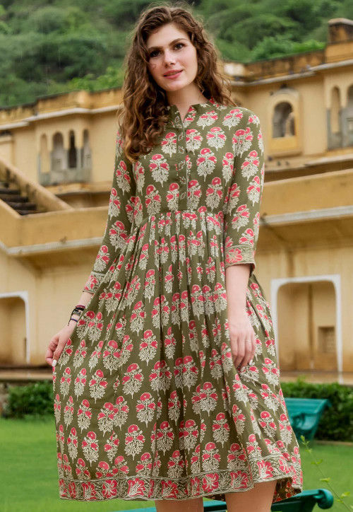 Buy Pink Embroidered Cotton Fit and Flare Dress Online at Rs.1119 | Libas