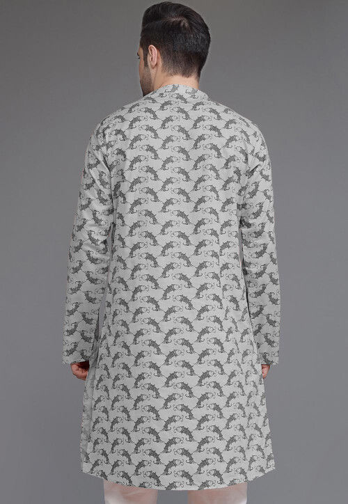 Block Printed Cotton Kurta in Grey