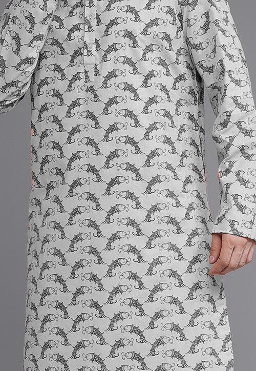 Block Printed Cotton Kurta in Grey