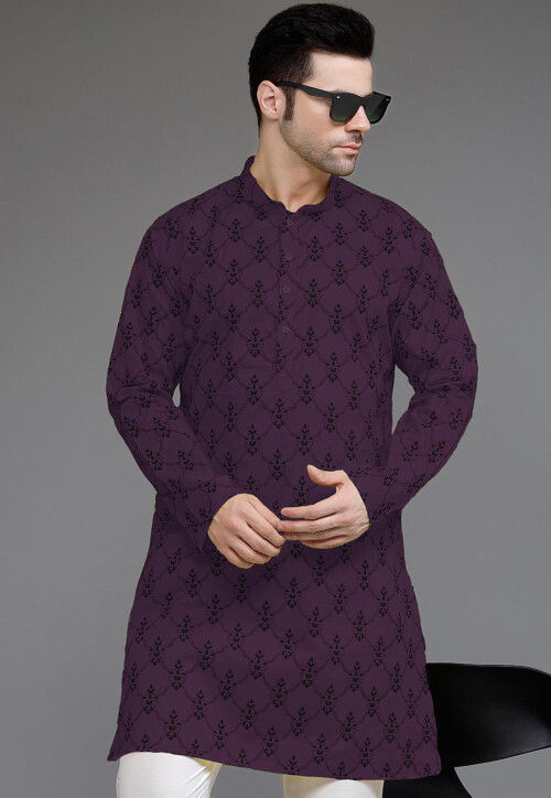 Block Printed Cotton Kurta in Purple