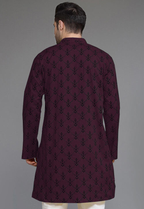 Block Printed Cotton Kurta in Purple