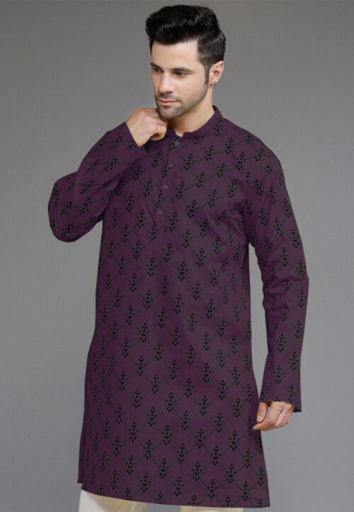 Block Printed Cotton Kurta in Purple