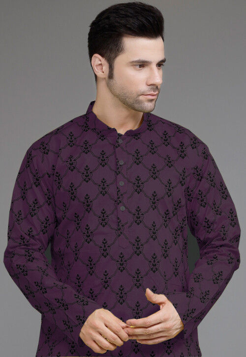 Block Printed Cotton Kurta in Purple
