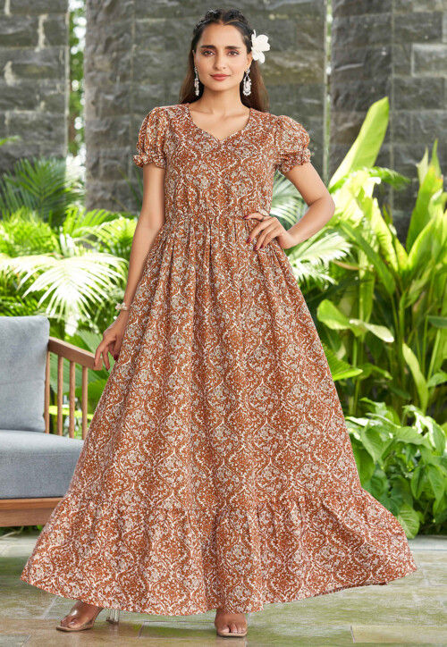 brown block print dress LALI KIDS BELLE DRESS / BROWN BLOCK PRINT