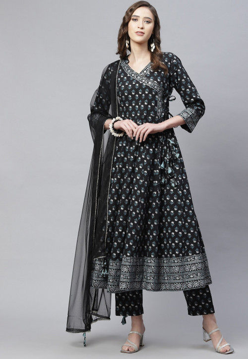 Buy Block Printed Cotton Pakistani Suit in Black Online : KJX37 - Utsav  Fashion