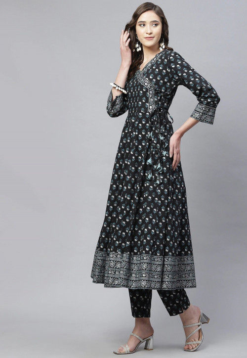 Buy Block Printed Cotton Pakistani Suit in Black Online : KJX37 - Utsav ...