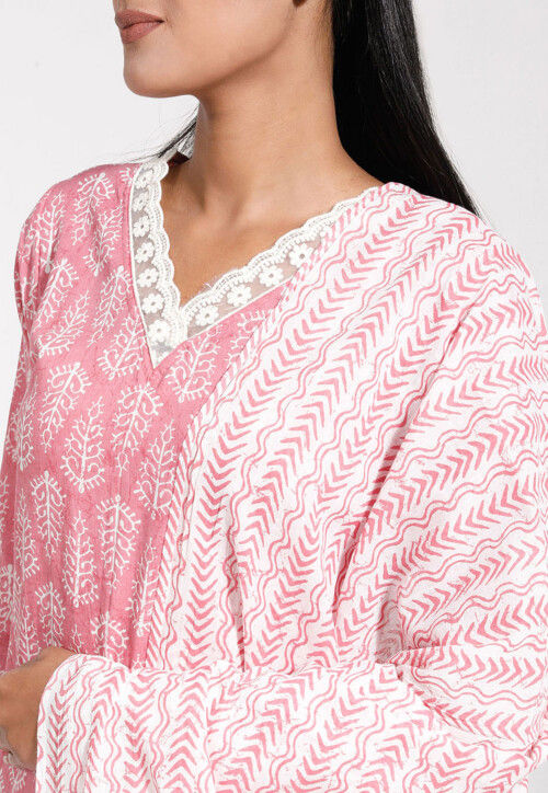 Block Printed Cotton Pakistani Suit in Pink
