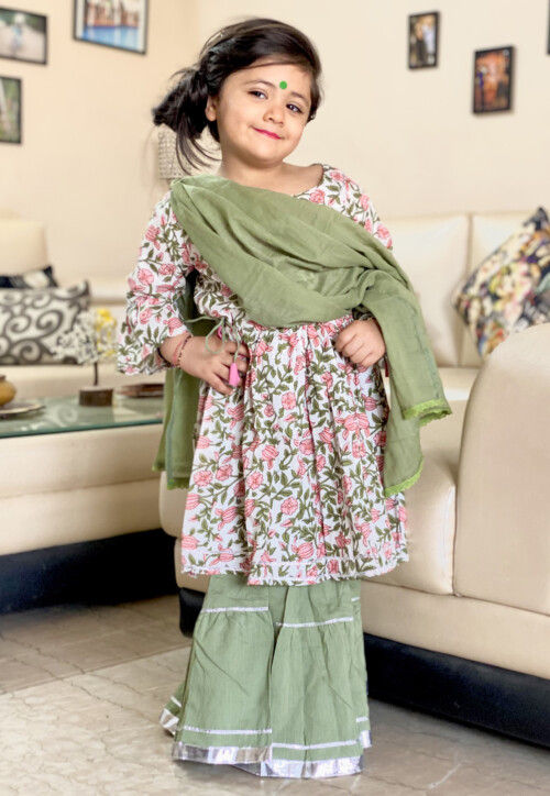 Block Printed Cotton Pakistani Suit in White