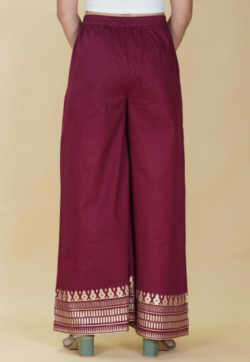 Block Printed Cotton Palazzo in Maroon