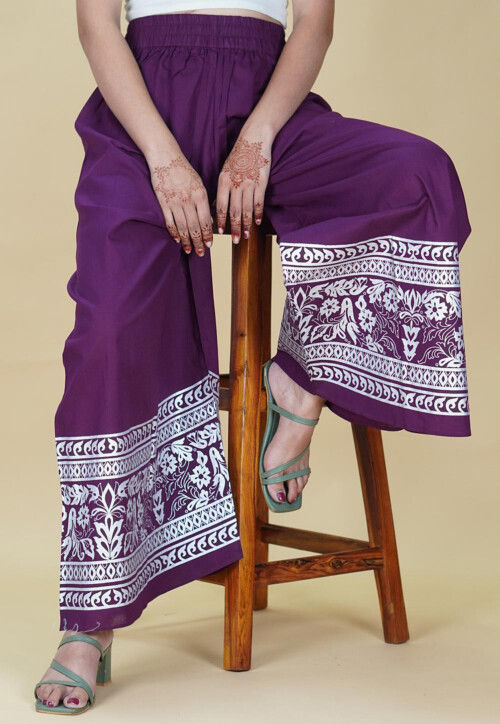 Block Printed Cotton Palazzo in Purple