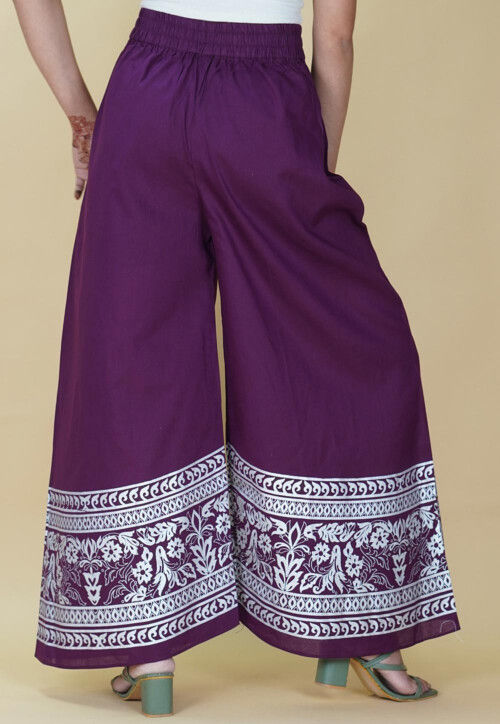 Block Printed Cotton Palazzo in Purple