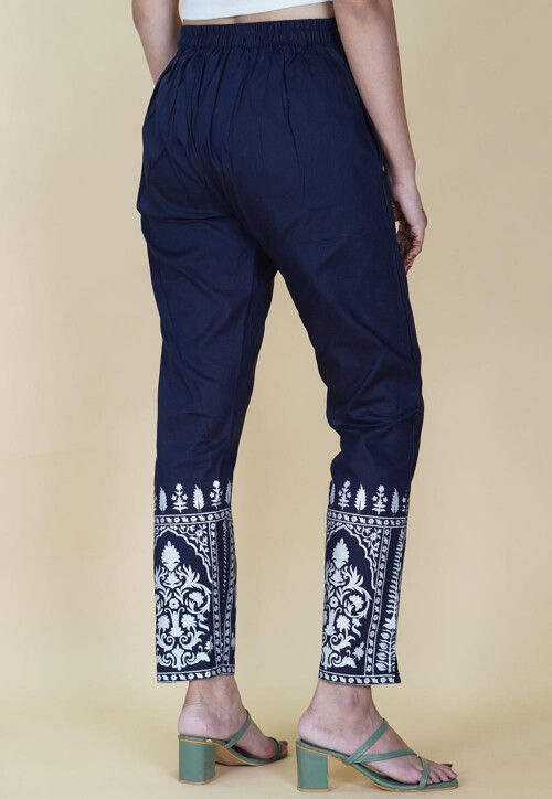 Block Printed Cotton Pant in Navy Blue