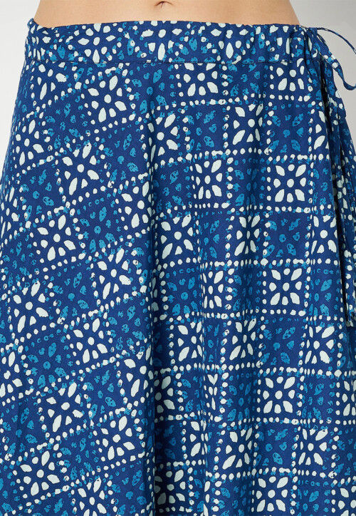 Block Printed Cotton Skirt in Royal Blue