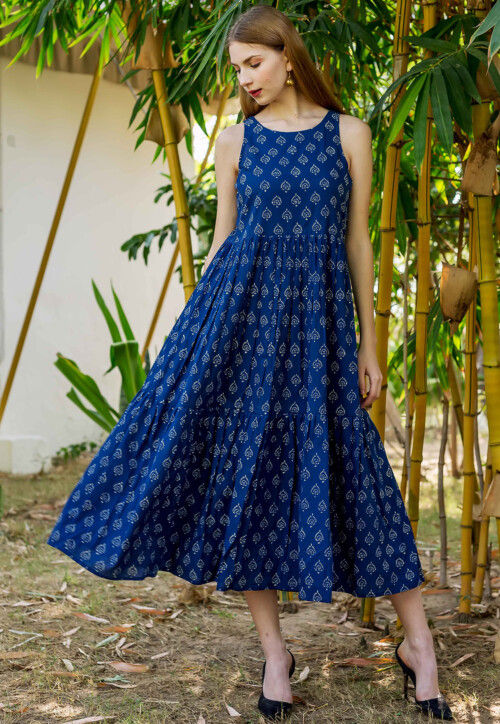 Buy Fern Green Overall Floral Block Print Cotton Square Neck Dress by  Designer trueBrowns for Women online at Kaarimarket.com