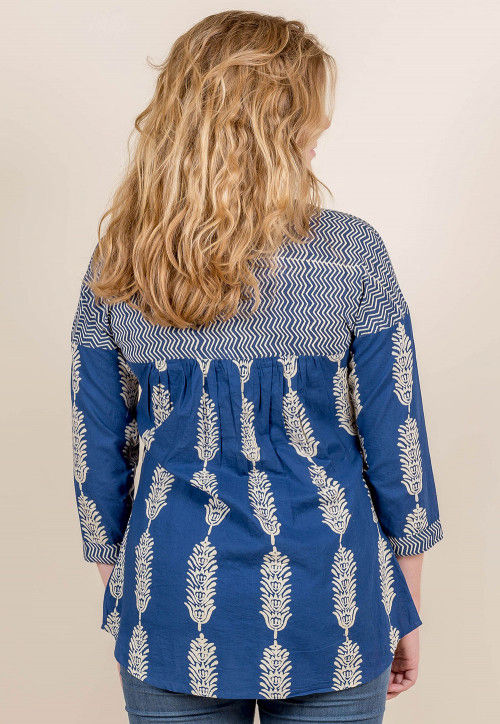 Block Printed Cotton Top in Indigo Blue