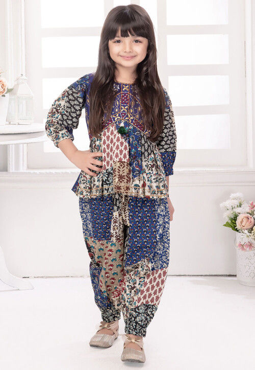 Block Printed Cotton Top Set in Multicolor