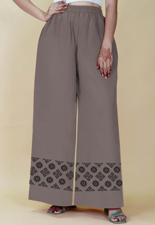 Block Printed Georgette Palazzo in Grey