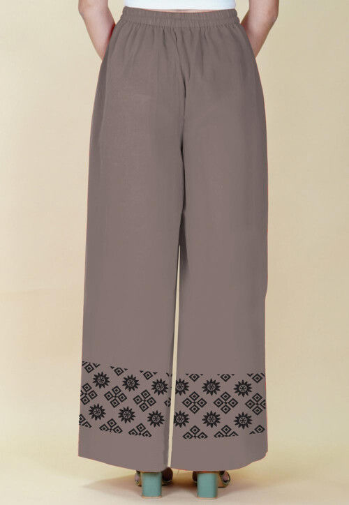 Block Printed Georgette Palazzo in Grey