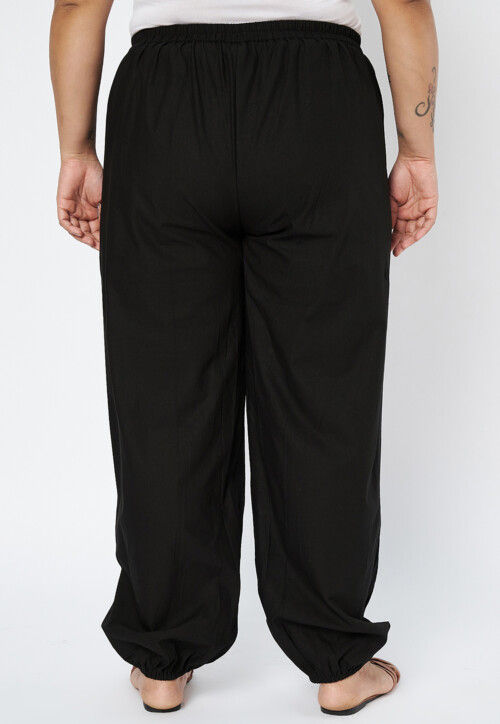 Block Printed Pure Cotton Pant in Black