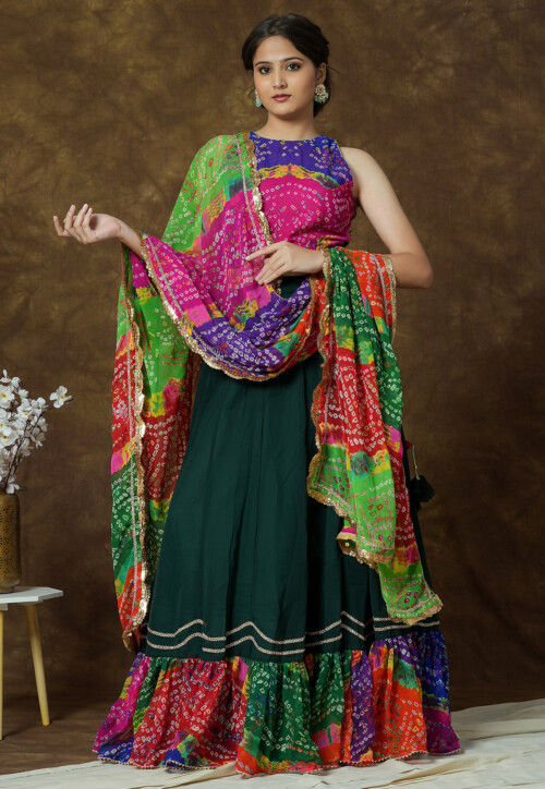 Bndhej Printed Georgette Dupatta in Multicolor